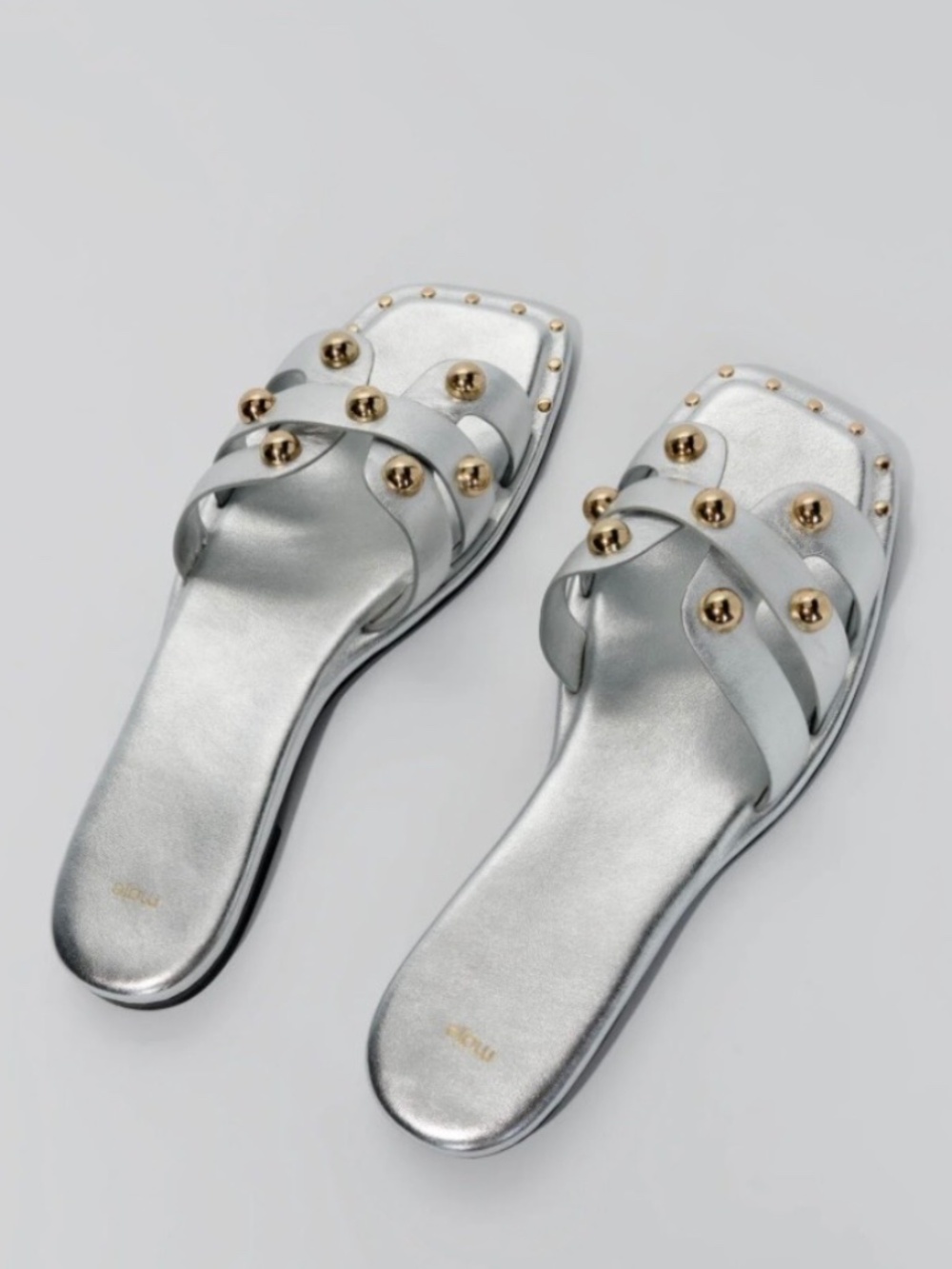 MAJE Filo Slip On Leather Studded Mule Sandals Silver SZ EU41/ US10